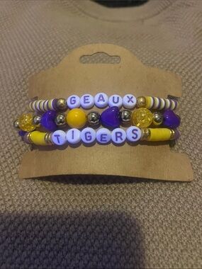 Geaux Tigers Beaded Bracelet Set - Purple & Yellow LSU